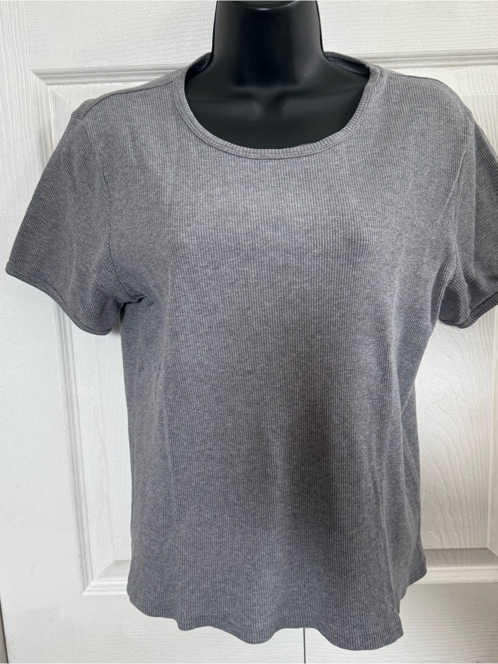 L.L. Bean Gray Ribbed Short Sleeve Tee